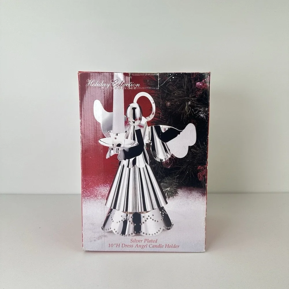 NIB Godinger Dress Christmas Angel Candle Stick Holder Silver Plated 10